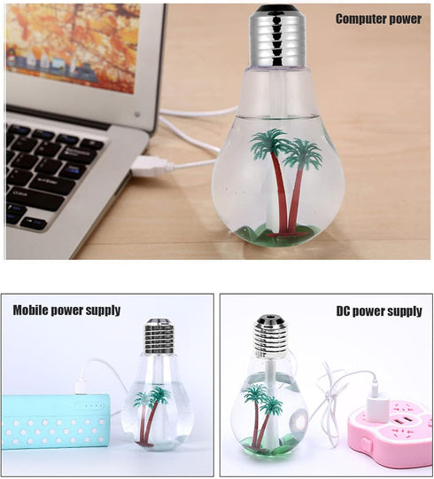 Portable Bulb Air Humidifier, USB Ultrasonic Mini Diffuser with 7 LED Colors for Home Office, 400mL, Silver