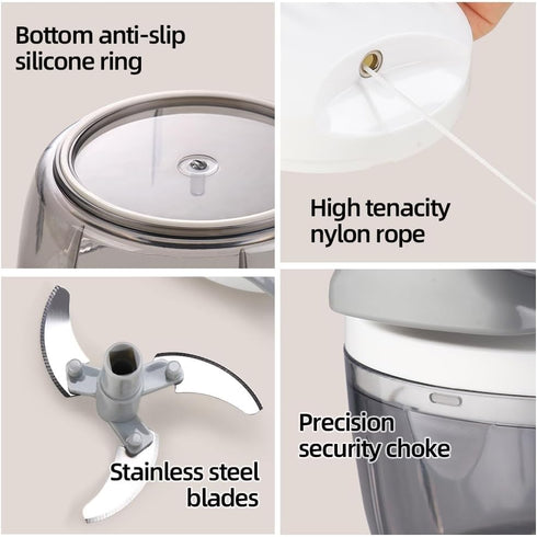 Manual Food Processor Vegetable Chopper, 2.3 Cup Mini Hand Pull String Onion Chopper, Garlic Mincer, White