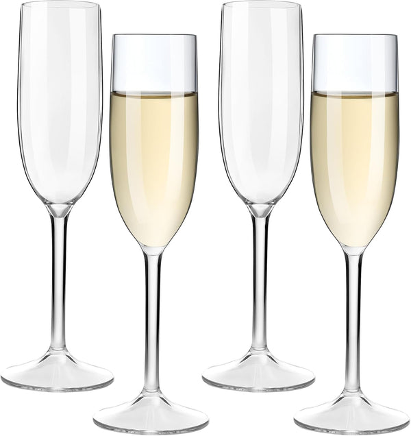 MICHLEY Tritan Champagne Flutes Glassware, Set of 4 Unbreakable Plastic Wine Glasses, 6 oz, Crystal Clear