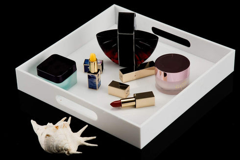 Handles-10x10Inch-Serving Countertop-Makeup KEVLANG Glossy White Sturdy Acrylic Serving Tray