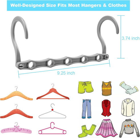 Space Saving Hangers, 10PCS Magic Hangers, 5 Holes Sturdy Plastic Clothes Organizer, Gray