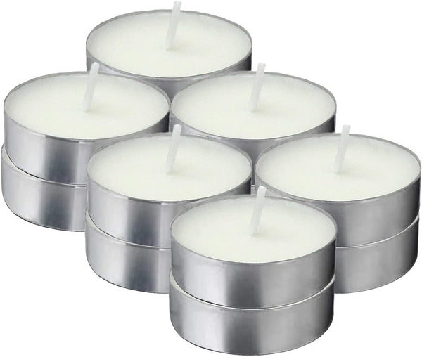 Tribello White Tea Lights Candles, Unscented Tealight Candles for Home, Travel, Emergencies - 12 Small Candles