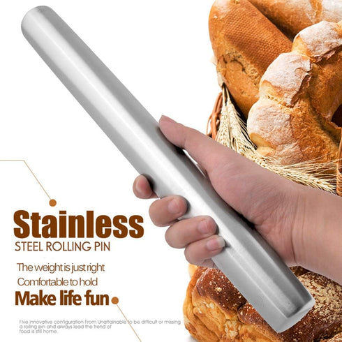 Stainless Steel Rolling Pin, Professional French Metal Dough Roller 15.75" for Kitchen Baking Tools