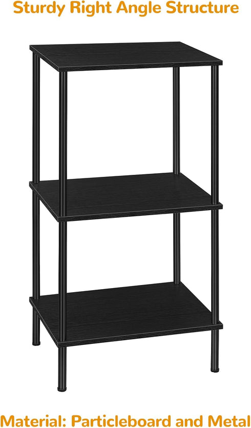 3 Tall Side Table with Storage Tier Black End Table Metal Storage Shelves for Living Room Bedroom Bathroom Small Slim
