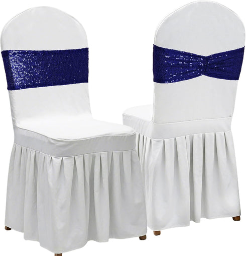 Poise3EHome Sequin Chair Sashes - Navy Blue Folding Chair Covers Bow for Wedding Party Reception Decorations, 10 PCS