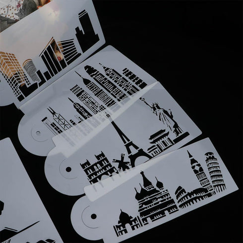 Landmark Building Cake Stencils, 5Pcs/Set Fondant Cake Decorating Templates for Bakery Tools
