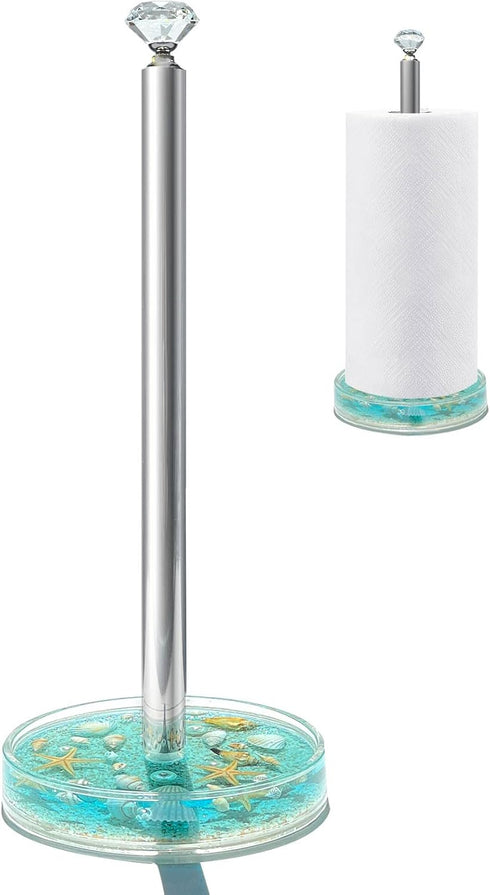 FONMY Acrylic Paper Towel Holder with Nature Seashell, Handmade Seascape Roll Holder for Kitchen or Bathroom