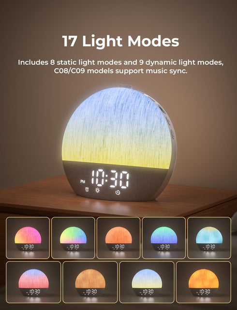 30 LIORQUE Sunrise Alarm Clock, Digital Alarm Clocks Bedside, Sleep Sounds, Sleep Timer, Adjustable Volume