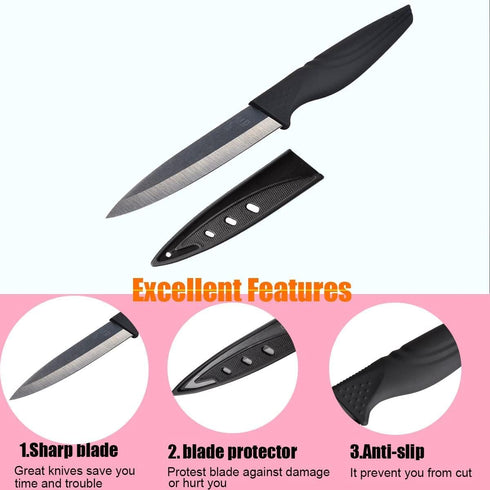 Steak Knives Set of 6 - Extremely Sharp Kitchen Ceramic Black Blade Knives
