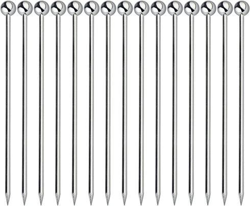 15PCS Cocktail Picks, Reusable Metal Stainless Steel Cocktail Toothpicks for Garnish Picks and Appetizers (Silver/4.3