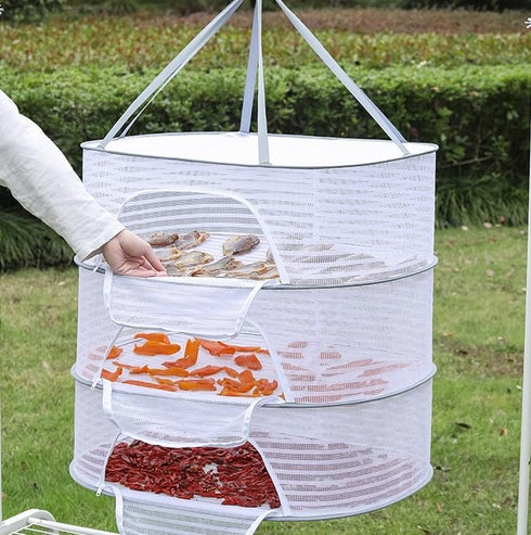 WALLBIG 2Pack 4Layer Foldable Mesh Drying Rack, Zipper Hanging Rack for Herbs, Indoor/Outdoor (Green)