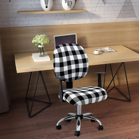 Black White Plaid Office Chair Slipcovers, Christmas Stretch Protector, Spandex Washable Chair Cover, Decorative Fabric