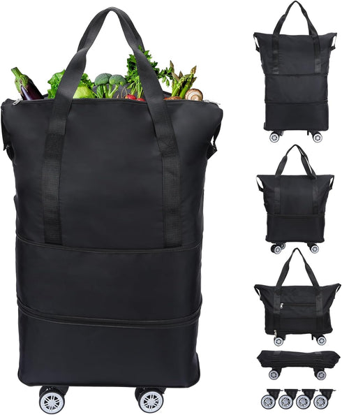 LKbeuuu Reusable Grocery Bag on Wheels Shopping Bag with Wheels, Detachable Roller Tote
