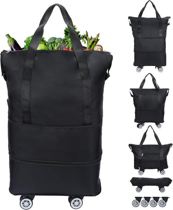 LKbeuuu Reusable Grocery Bag on Wheels Shopping Bag with Wheels, Detachable Roller Tote