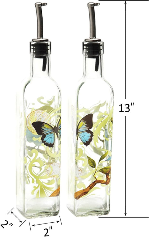 CEDAR HOME 17oz Olive Oil Bottle Set, Glass Dispenser with Stainless Steel Leak Proof Pourer Spout for Cooking or Salad