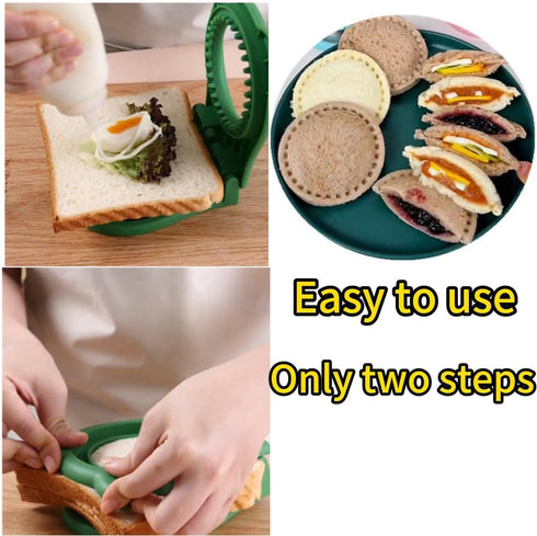 Uncrustable Sandwich Maker, 3.7 Inch Pocket Circle Shape Sandwich Cutter and Sealer for Kids Lunchboxes (Green)