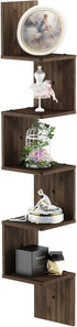 Furinno Rossi 5-Tier Wall Mount Floating Corner Square Shelf, Columbia Walnut