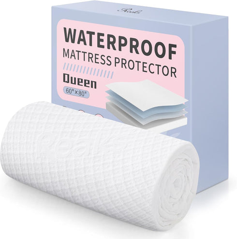 Queen Size Waterproof Mattress Protector, Rayon from Bamboo Fitted Cover with Deep Pocket Up to 18''