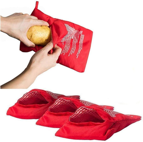 SYBL 4 Pcs Reusable Red Microwave Potato Bag Potato Cooker Potato Baking Pouch