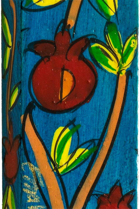 Yair Emanuel Hand-Painted Wooden Mezuzah Case, 4.9 Inch, Pomegranate Design, Judaica Gift