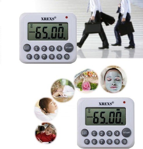 XREXS Digital Kitchen Timer with Magnet Back and Clip, Loud Alarm, Large Display, White (2 Batteries Included)