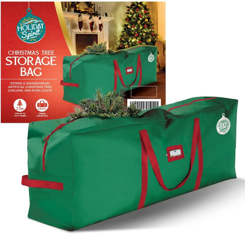 HOLIDAY SPIRIT Christmas Tree Storage Bag, Heavy-Duty Waterproof Bag with Zipper, Fits 7.5FT Tree, Green