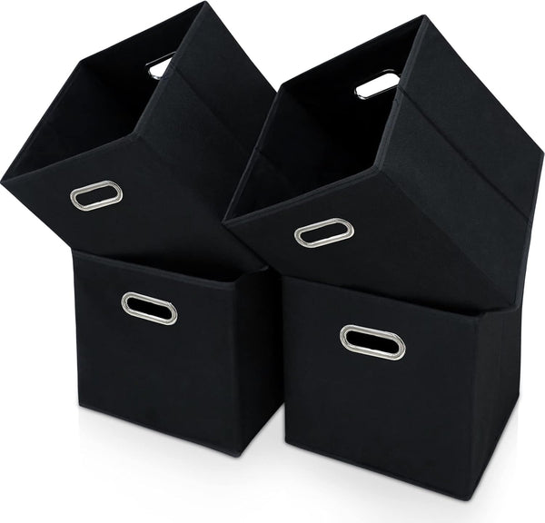 Black Fabric Storage Bins Cube, 11x11x11 Fabric Cubby Organizer Baskets with Handle, Foldable Basket for Closet, Set of