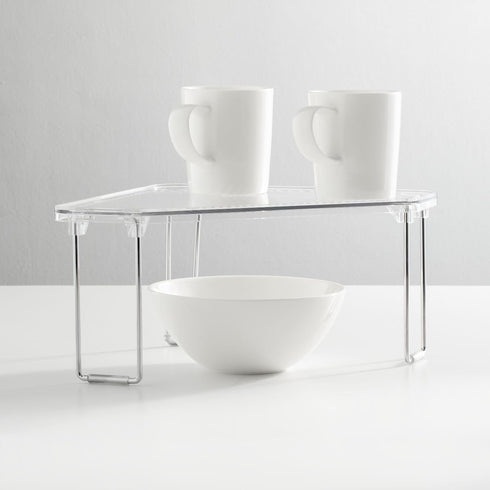 Counter, mDesign Plastic/Steel Freestanding Foldable Corner Stackable Organizer Shelf for Kitchen, Pantry, Cabinet
