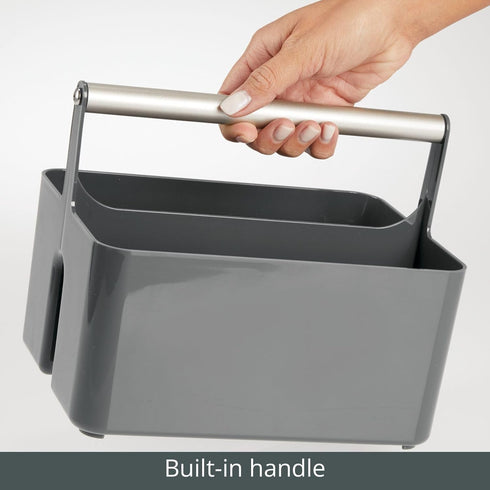 mDesign Plastic Shower Caddy Storage Organizer Utility Tote - Divided Bin for Bathroom, Dorm, Kitchen, Dark Gray