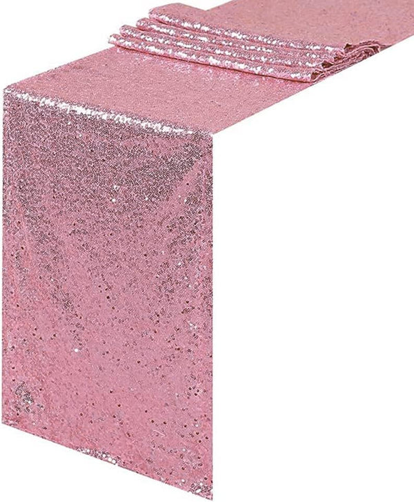 JYFLZQ Rose Pink Sequin Table Runner 12" x 72", Sparkly Pink Metallic Glitter Sequin Runner for Birthday Party