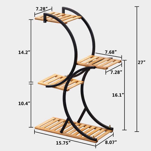 4-Tier Bamboo Plant Stand Rack Multiple Flower Pot Holder Shelf Indoor Outdoor Planter Display Shelving Unit for Patio
