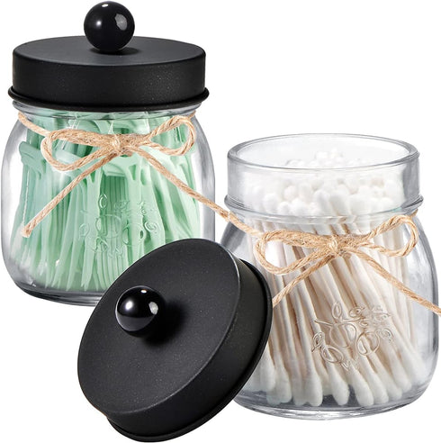 SheeChung 4 Pack Apothecary Jars with Lids, Bathroom Organizers and Storage, Small Mason Jars for Q-tips, Cottons,