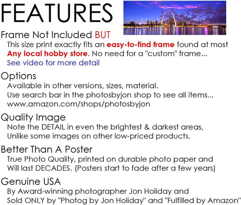 PHOTOSBYJON St. Louis Skyline Photo Print UNFRAMED, Dusk Sunset Color City Downtown, 11.75 x 36 inches