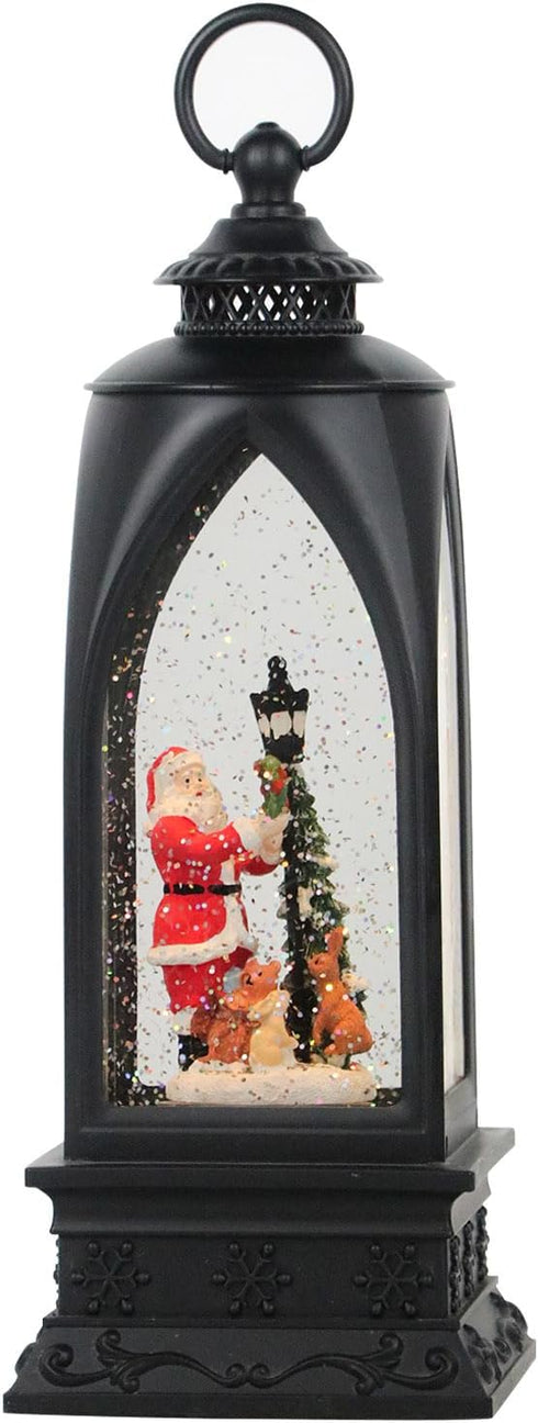 Eldnacele 12” Christmas Snow Globe Lantern with Snowman, Music & Timer, USB/Battery Operated Lighted Glittering Lantern