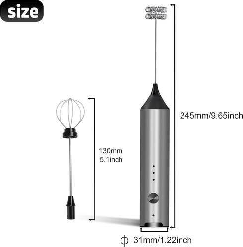 Handheld Electric Milk Frother, Type C Rechargeable Blender, 3 Mixing Speeds, Mini Beverage Blender with 2 Whiskers