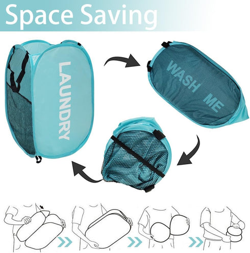 2Pack Collapsible Laundry Baskets, Pop Up Laundry Hamper Mesh Storage Bins for Kids Laundry, Blue