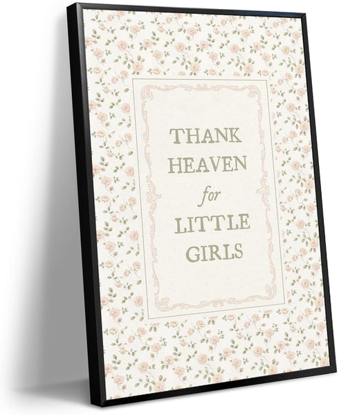 Generic 12x16in Girl Nursery Canvas Wall Art, Thank Heaven for Little Girls Quotes Poster, Farmhouse Floral Pattern