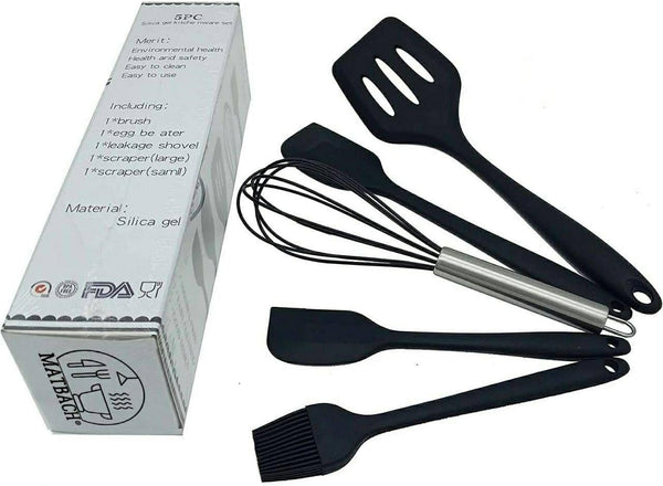 Silicone Cookware Set, 5 Pcs Kitchen Accessories, Easy to Clean Nonstick Silicone Kitchen Utensils, Black