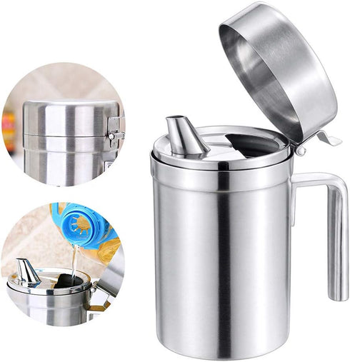 Oil Can Stainless Steel Olive Oil Dispenser Bottle, 550ML Leak Proof Pot for Kitchen Cooking, BBQ, Salad Storage with
