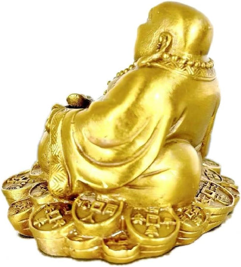 SMRTHMRT Feng Shui Decor Laughing Buddha Statue, Maitreya Figurine Carrying Money Bag, Brass Sculptures