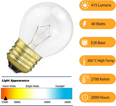 Oven Light Bulb 40 Watt, G45 Clear High Temp 120V, Appliance Light Bulb for Stove, Refrigerator, Microwave (4-Pack)