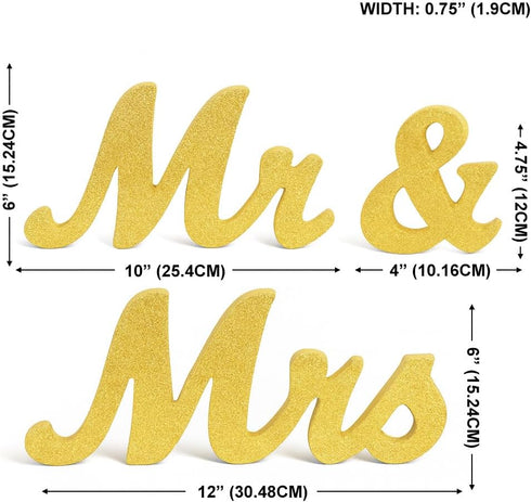 Mandala Crafts Gold Wooden Mr & Mrs Signs for Wedding Decorations, Reception & Sweetheart Table Decor