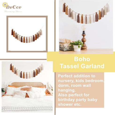 Cozy DrCor Boho Terracotta Rainbow Tassel Garland Western Handmade Yarn Banner for Classroom, Nursery, Kids Room, Home