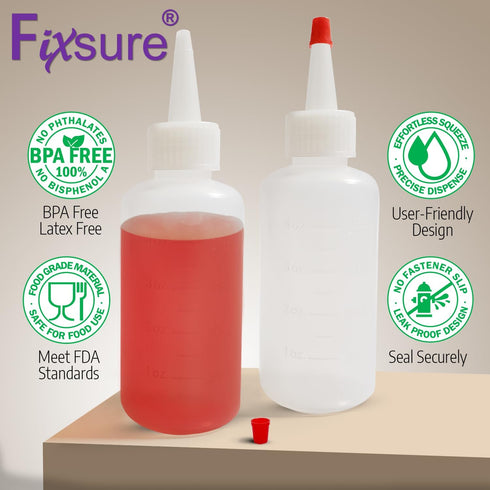 4 Oz (1) FIXSURE Plastic Squeeze Bottles with Red Tip Cap, Squirt Bottle For Ketchup, BBQ, Sauces, Syrup, Condiments