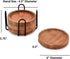 Acacia Wood Round Coasters Set of 4 with Iron Holder - Tabletop Protection for Drinks in Home, Bar, Kitchen