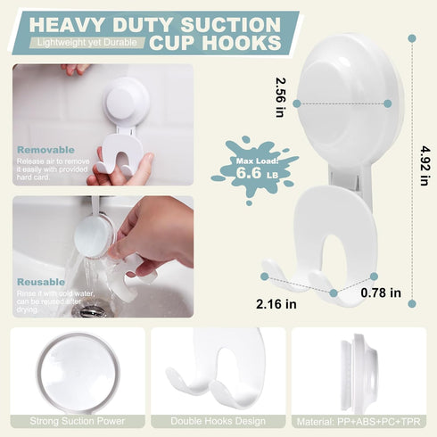 2 VIS'V Suction Cup Razor Holder, Shower Suction Razor Hooks for His and Hers, Removable and Reusable, White, Pcs
