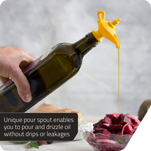 Peleg Design Oiladdin Oil Pourer and Stopper, Silicone Spout for Olive Oil, Yellow, 8x9x4.5 cm