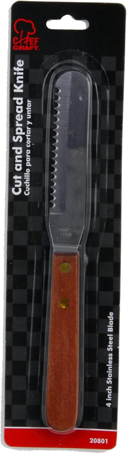 Chef Craft Select Stainless Steel Cut and Spread Knife, 4 inch blade 8 inches in length, Wood Handled by Chef Craft