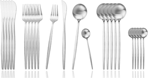 JASHII 24-Piece Stainless Steel Silverware Set, Kitchen Utensil Set for 6, Dishwasher Safe Tableware Cutlery