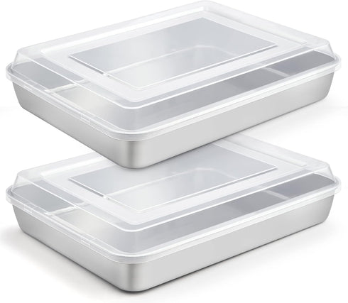 TeamFar Lasagna Pan, 12?’’ x 9¾’’ x 2’’ - Stainless Steel Rectangular Cake Brownie Baking Pan with Lid